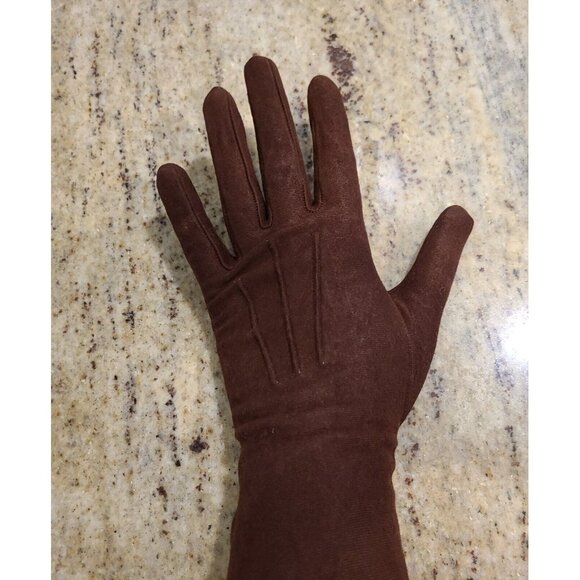 Vintage Women's Plus Size XL/XXL Brown Rayon Formal 11" Gloves Stitching Detail - Picture 11 of 16